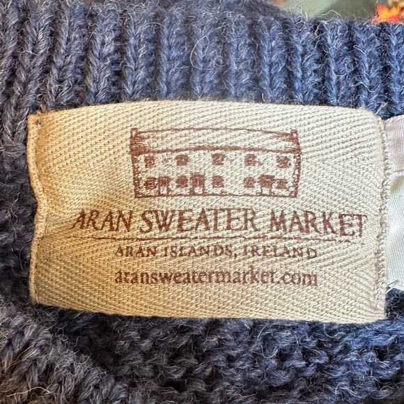 Aran Sweater Market Caspian blue fisherman cable knit Ireland wool sweater. Sz M - Picture 9 of 15